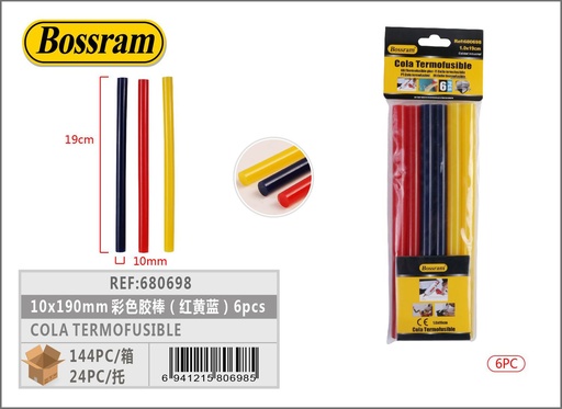 [680698] Cola termofusible 1.0*19mm (amarillo, rojo, azul) 6pcs para pistola de silicona