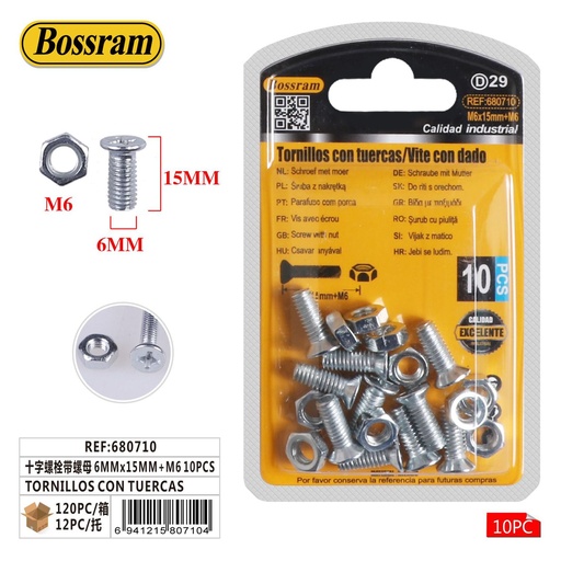 [680710] Tornillos con tuercas 6mmx15mm+m6 10pcs para fijación