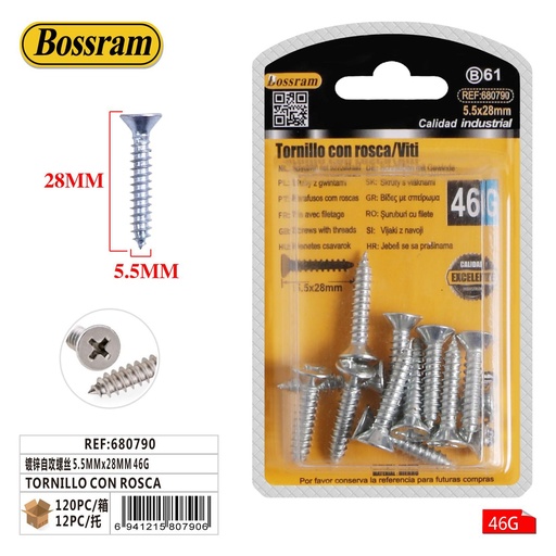 [680790] Tornillo autorroscante galvanizado 5.5mmx28mm 46g para fijación