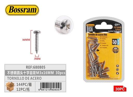 [680805] Tornillo de acero inoxidable M3x16mm 30pcs para sujeción