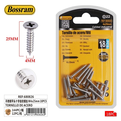 [680826] Tornillo de acero inoxidable M4x25mm 18pcs