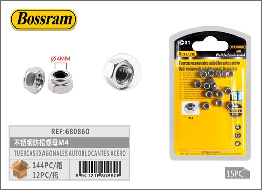 [680860] Tuercas hexagonales autoblocantes acero M4