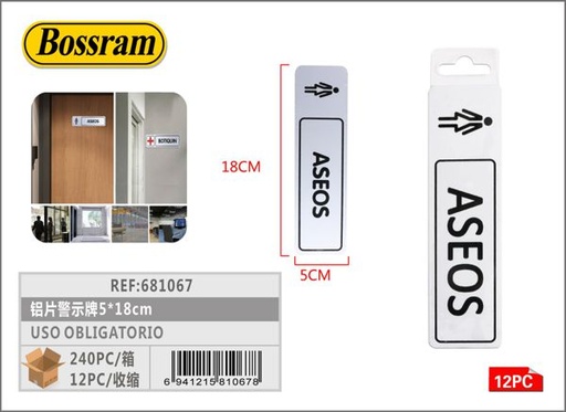 [681067] Placa de advertencia de aluminio 5x18cm para señalización