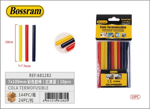 [681282] Cola termofusible 10 piezas amarillo/rojo/azul para bricolaje