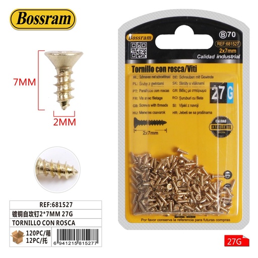 [681527] Tornillo con rosca 2*7mm 27g 镀铜自攻钉 para fijación