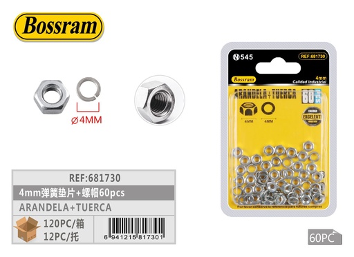 [681730] Arandela + tuerca 4mm 60pcs para sujeción