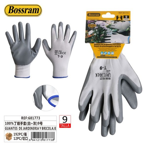 [681773] Guantes de jardinería y bricolaje blancos y grises talla 9 para protección