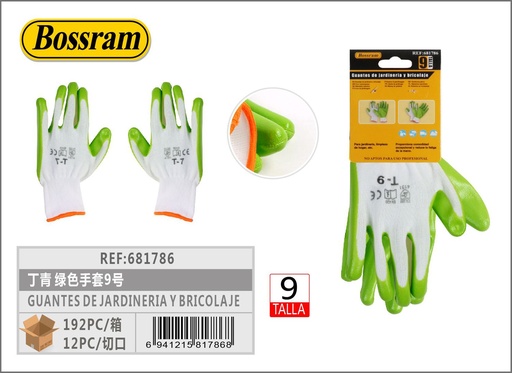 [681786] Guantes de jardinería y bricolaje talla 9 verdes para protección