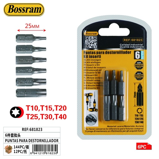 [681823] Set de puntas para destornillador T10, T15, T20, T25, T30, T40 para bricolaje