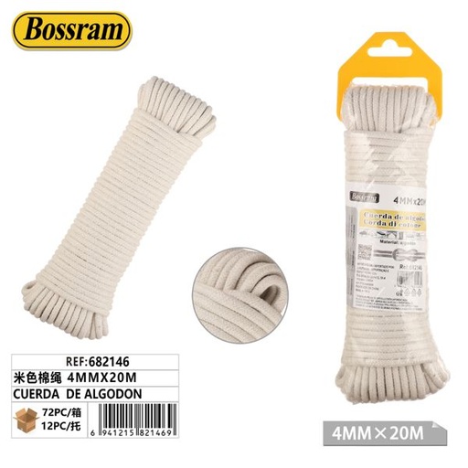 [682146] Cuerda de algodón beige 4mm x 20m para bricolaje y manualidades