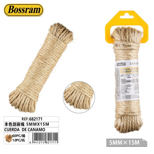 [682171] Cuerda de cáñamo natural 5mm x 15m para manualidades y bricolaje