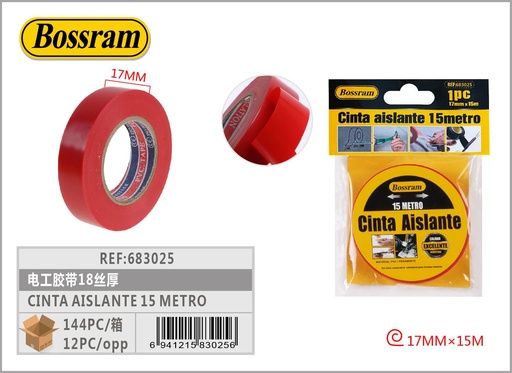 [683025] Cinta aislante roja 17mmx15m para electricidad