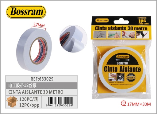 [683029] Cinta aislante blanca 17mm x 30m para electricistas