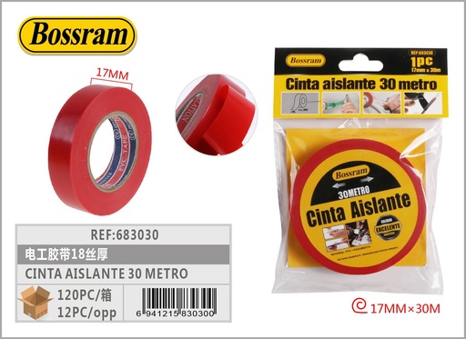 [683030] Cinta aislante 30m roja para electricidad