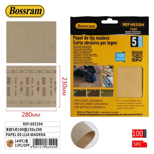 [683204] Papel de lija para madera 230x280 100 grit 5 piezas