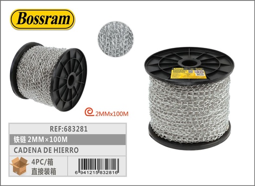 [683281] Cadena de hierro 2.0mm x 100m para uso industrial y bricolaje