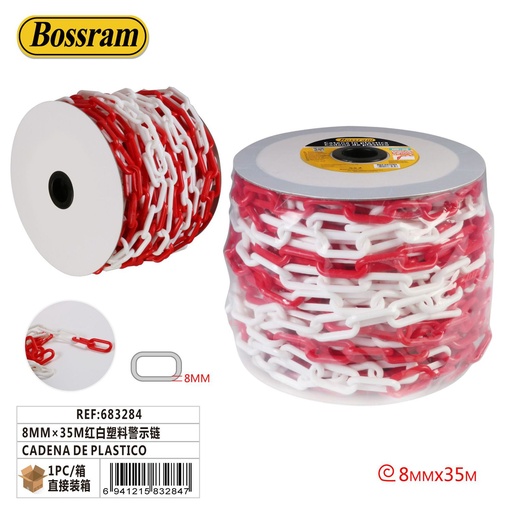 [683284] Cadena de plástico rojo y blanco 8mm x 35m