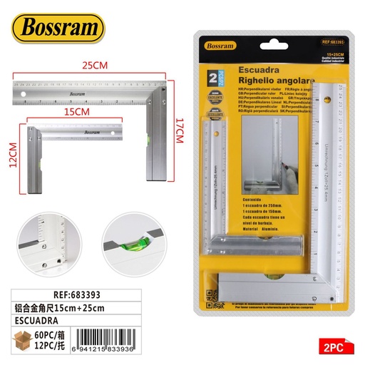 [683393] Escuadra de aluminio 15cm y 25cm para medición y bricolaje