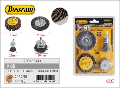 [683443] Cepillo de alambre para taladro 4pcs, herramienta de ferretería