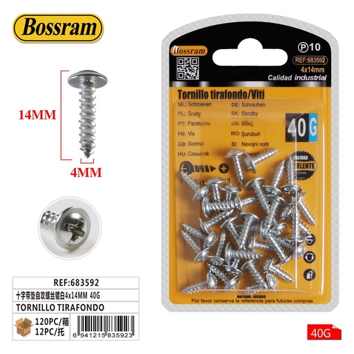 [683592] Tornillo tirafondo autorroscante 4mm x 14mm 40g para carpintería