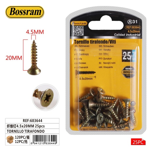 [683644] Tornillo tirafondo 4.5x20mm (cementado) 25pcs para fijación