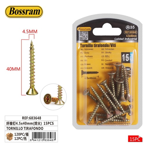 [683648] Tornillo tirafondo 4.5x40mm 15pcs para fijación