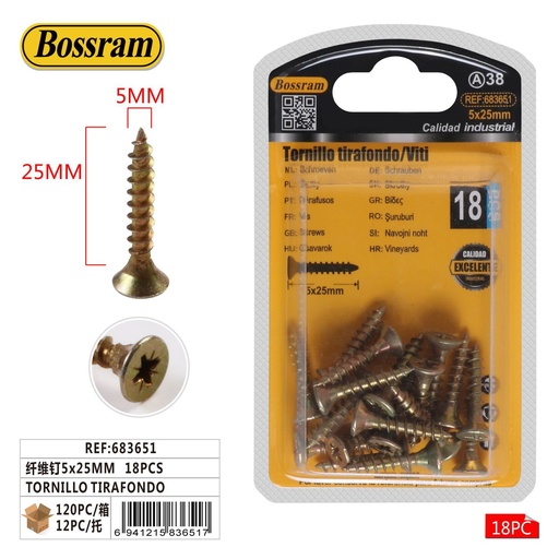 [683651] Tornillo tirafondo de fibra 5x25mm 18pcs para sujeción