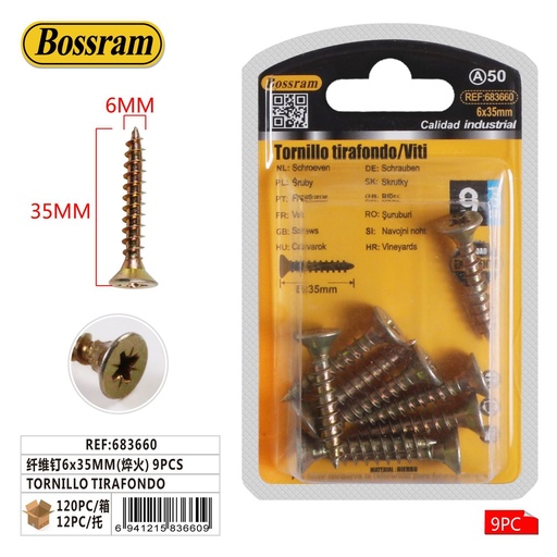 [683660] Tornillo tirafondo 6x35mm 9pcs para fijaciones