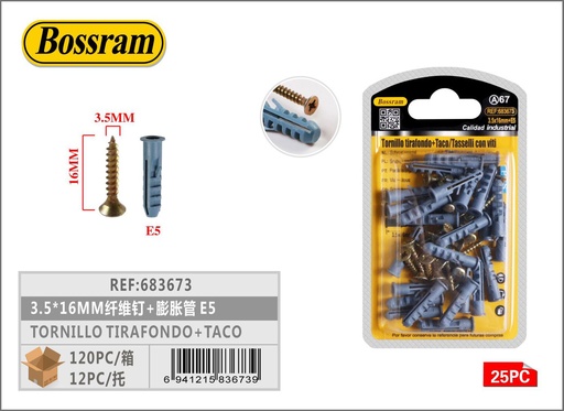 [683673] Tornillo tirafondo con taco, set de 25pcs para sujeción y fijación