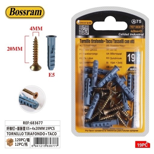 [683677] Tornillo tirafondo + taco 19pcs E5+4x20mm para sujeción