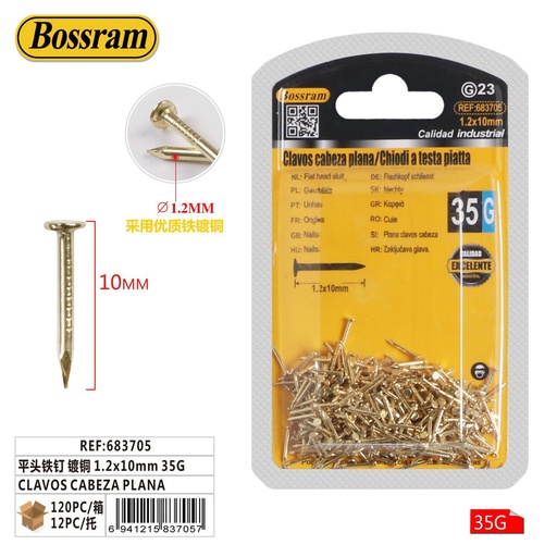 [683705] Clavos de cabeza plana 1.2x10mm 35g para carpintería