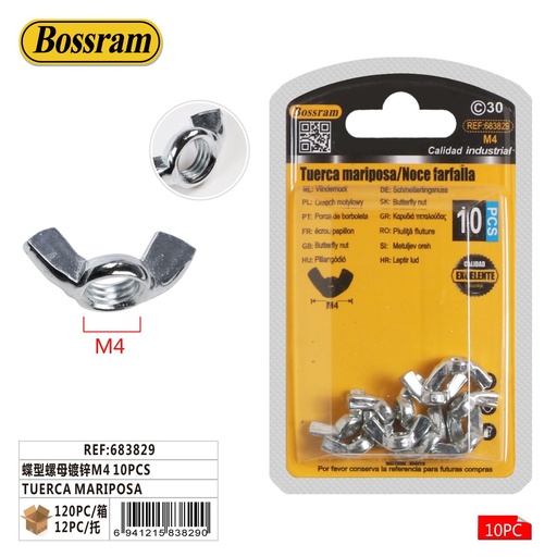 [683829] Tuerca mariposa galvanizada M4 10pcs para ensamblaje