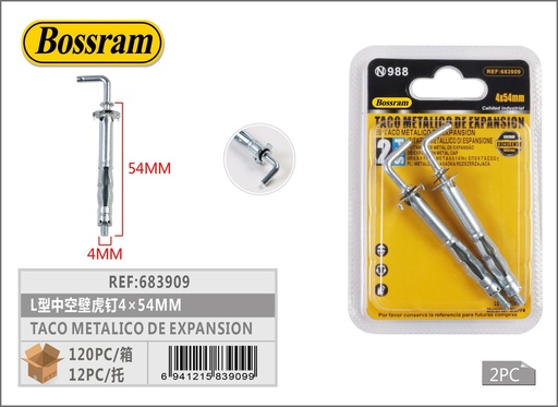 [683909] Taco metálico de expansión en L 4x54mm 2 piezas para fijación