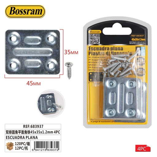 [683937] Escuadra plana 45x35x1.2mm 4pcs para bricolaje y construcción