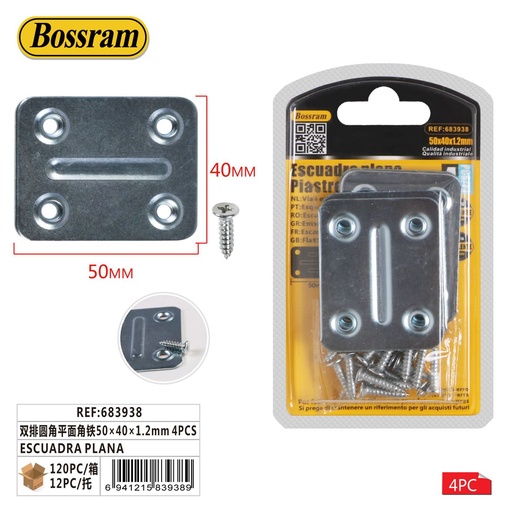 [683938] Escuadra plana de doble fila 50x40x1.2mm 4pcs para carpintería