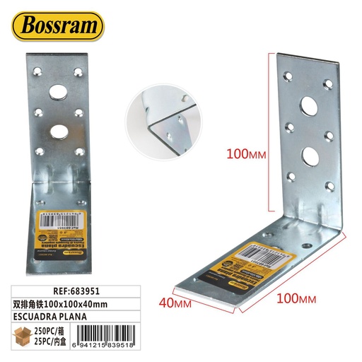 [683951] Escuadra plana 100x100x40mm para soporte y fijación