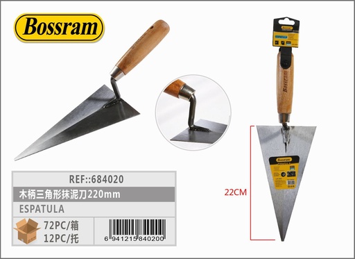 [684020] Espátula triangular con mango de madera 220mm para construcción