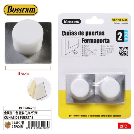 [684266] Cuñas de puertas en metal y plástico blanco 2 piezas para protección