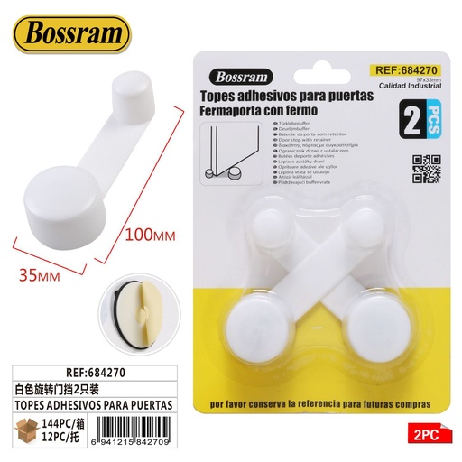 [684270] Topes adhesivos para puertas blancos 2pcs