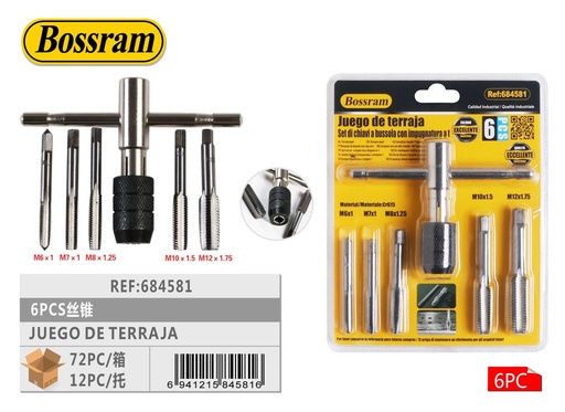 [684581] Juego de terraja 6pcs para roscar, herramienta de ferretería