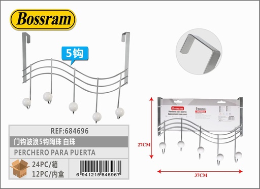 [684696] Perchero para puerta con 5 ganchos y perlas