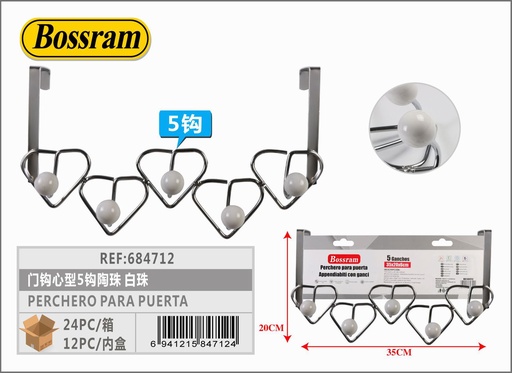 [684712] Perchero para puerta con 5 ganchos y perlas para organización