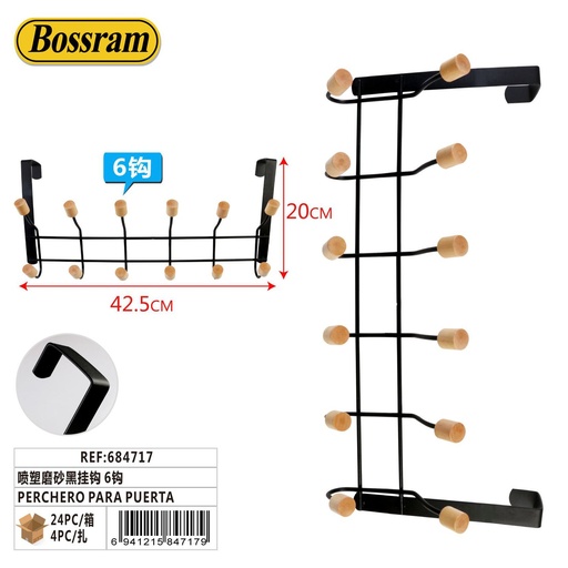 [684717] Perchero para puerta con 6 ganchos para organización del hogar