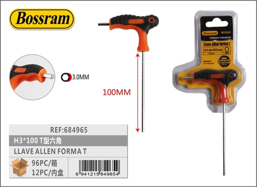 [684965] Llave Allen en forma de T 3x100mm para tornillos hexagonales