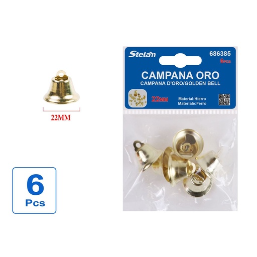 [686385] Campana dorada 22mm 6 piezas