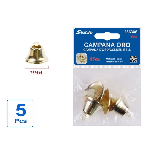 [686386] Campana dorada 25mm set 5pcs para manualidades