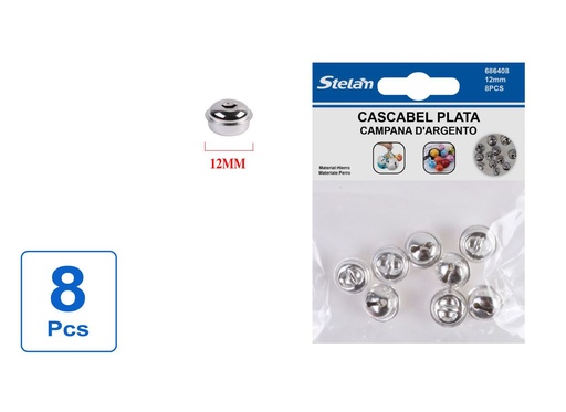 [686408] Cascabeles plateados 12mm pack de 8