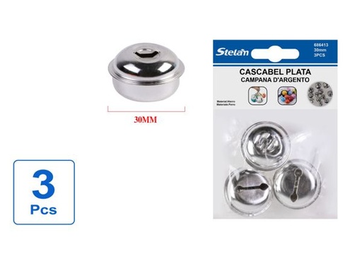 [686413] Set de 3 cascabeles plateados 30mm