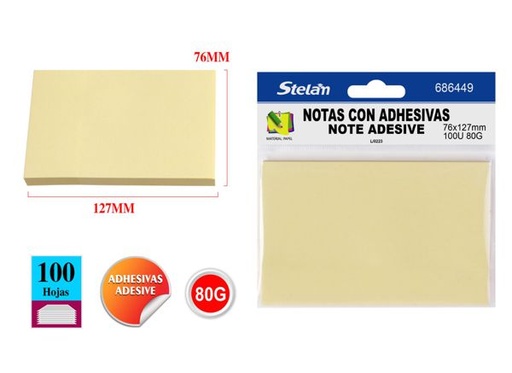 [686449] Notas adhesivas amarillas 76x127mm 100 hojas útiles de oficina