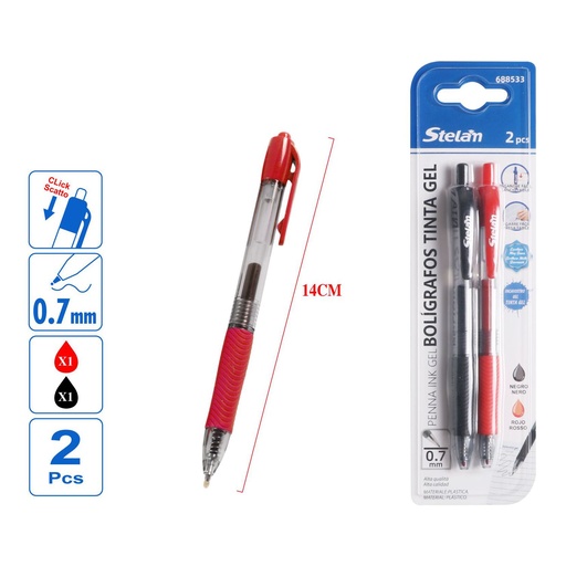 [688533] Recambios de bolígrafo tinta gel 0.7mm 2 piezas para escritura